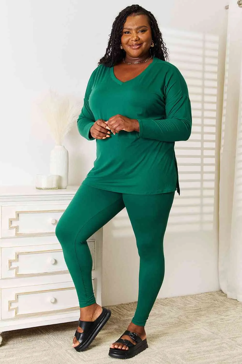 Long Sleeve Top and Leggings Set in Dark Green