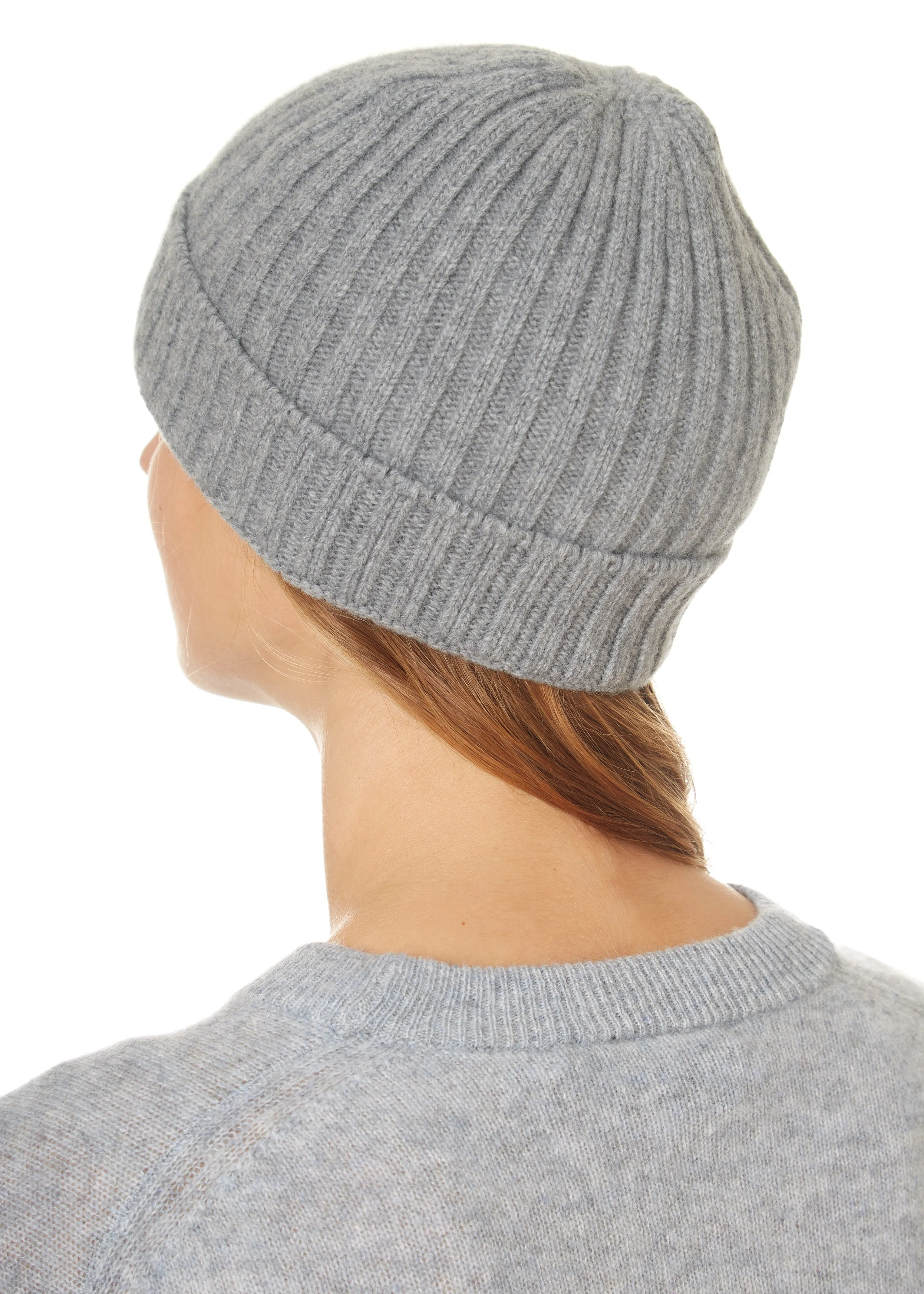 Mens Light Grey Ribbed 'Cashmere Blend Beanie'