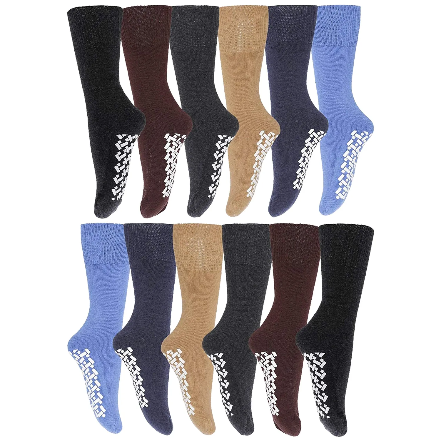 Men's Non Skid Diabetic Socks, Cotton With Rubber Gripper Bottom, Size 10-13