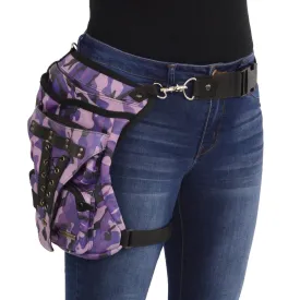 Milwaukee Leather MP8886 Ladies Purple Leather Camouflage Conceal and Carry Black Thigh Bag