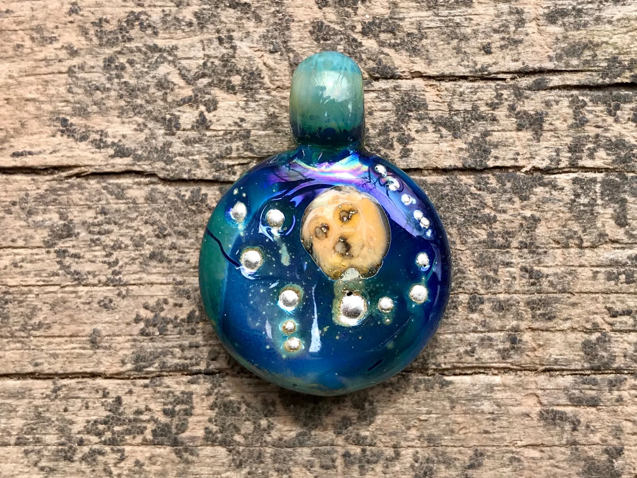 Moon and Galactic Stars Pendant with Cremains