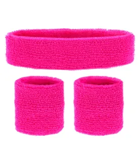 Neon Pink 80's Sweatband and Wristbands