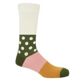 PEPER HAROW Mayfair Men's Luxury Cotton Socks - Khaki and Cream