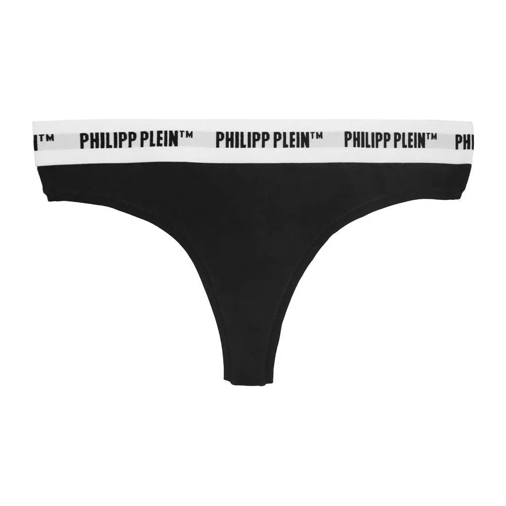 Philipp Plein Black Cotton Women Thong Two-Pack