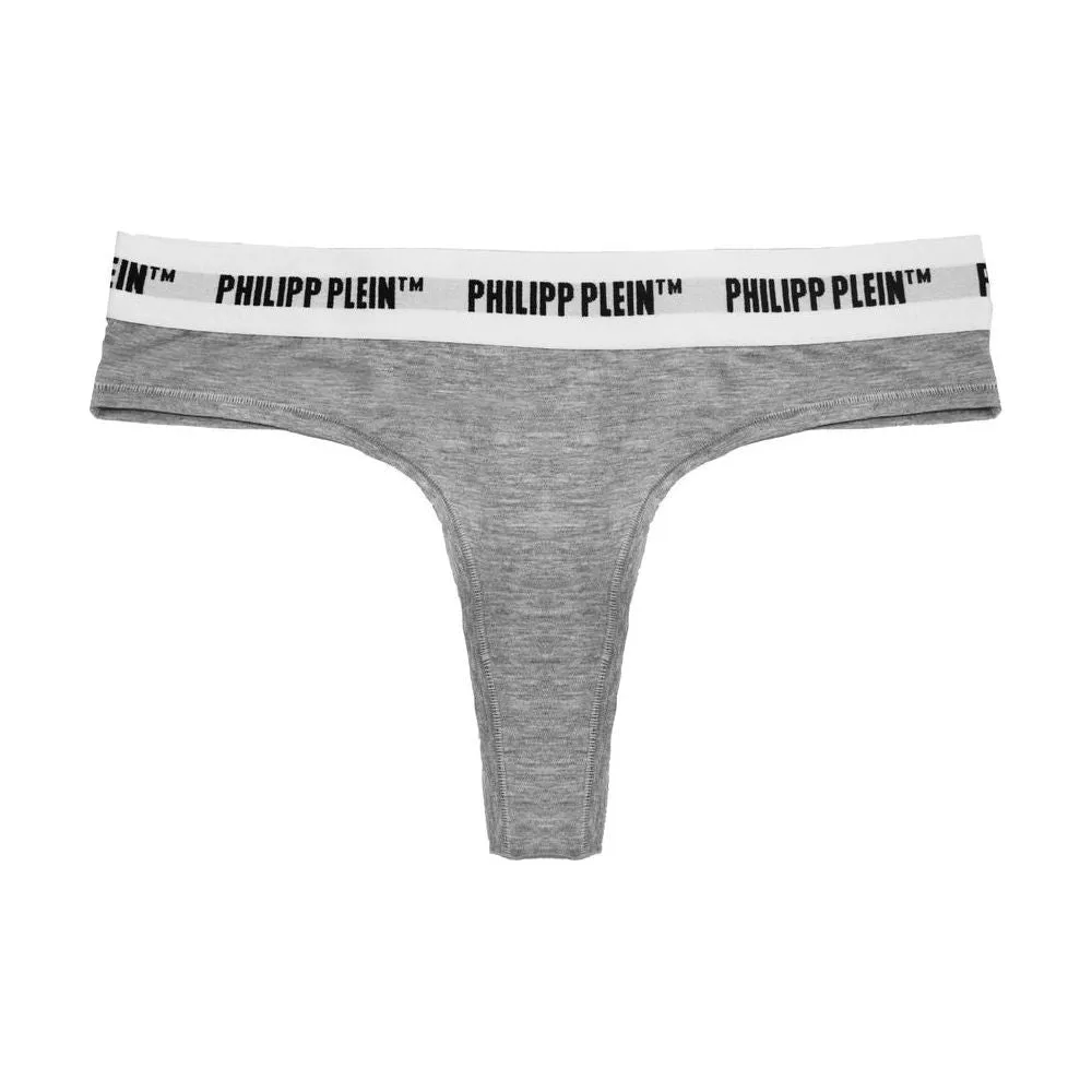 Philipp Plein Gray Cotton Women Thong