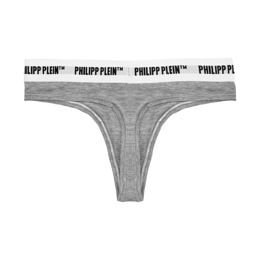 Philipp Plein Gray Cotton Women Thong