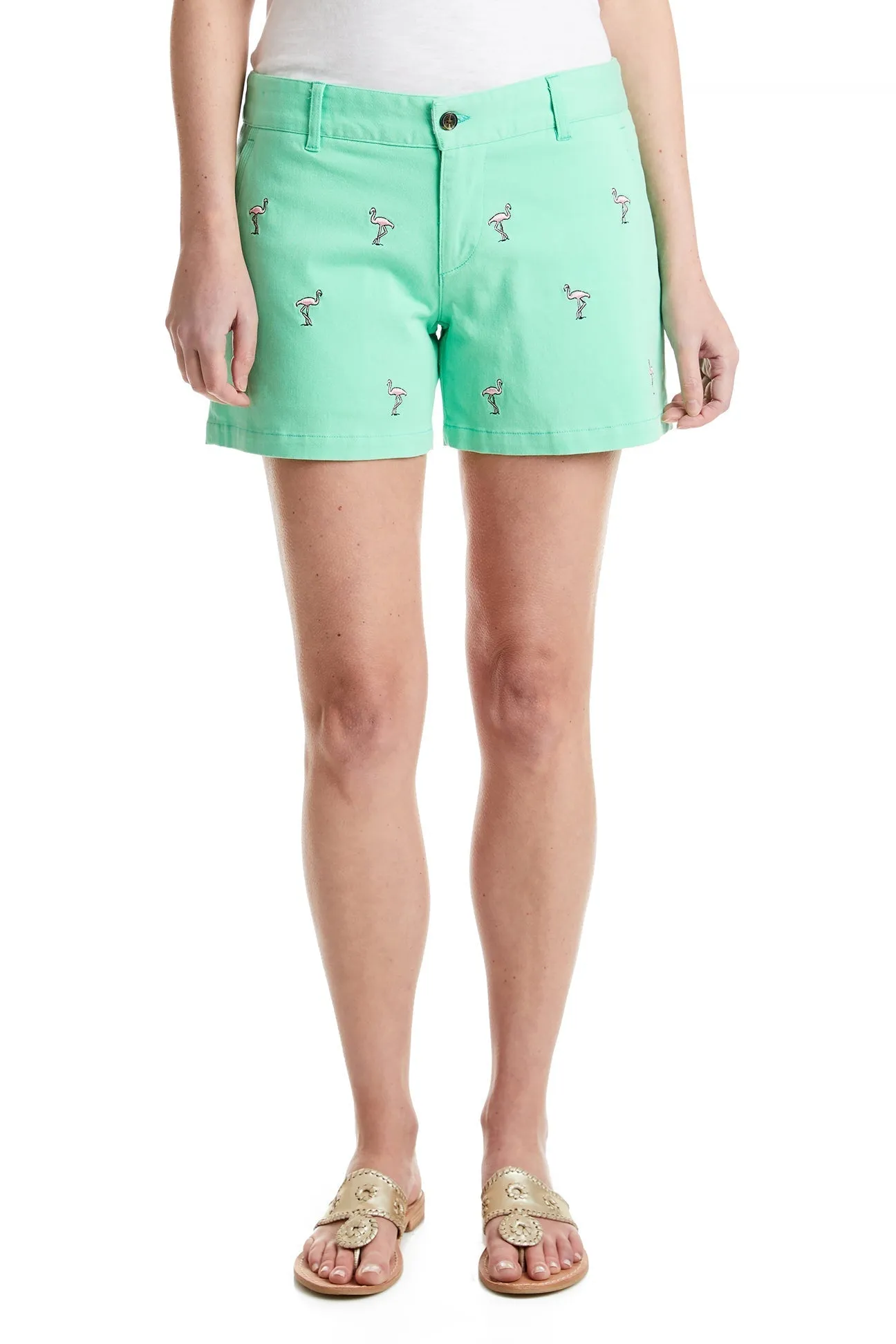 Sailing Short Stretch Twill Spring Green with Flamingo