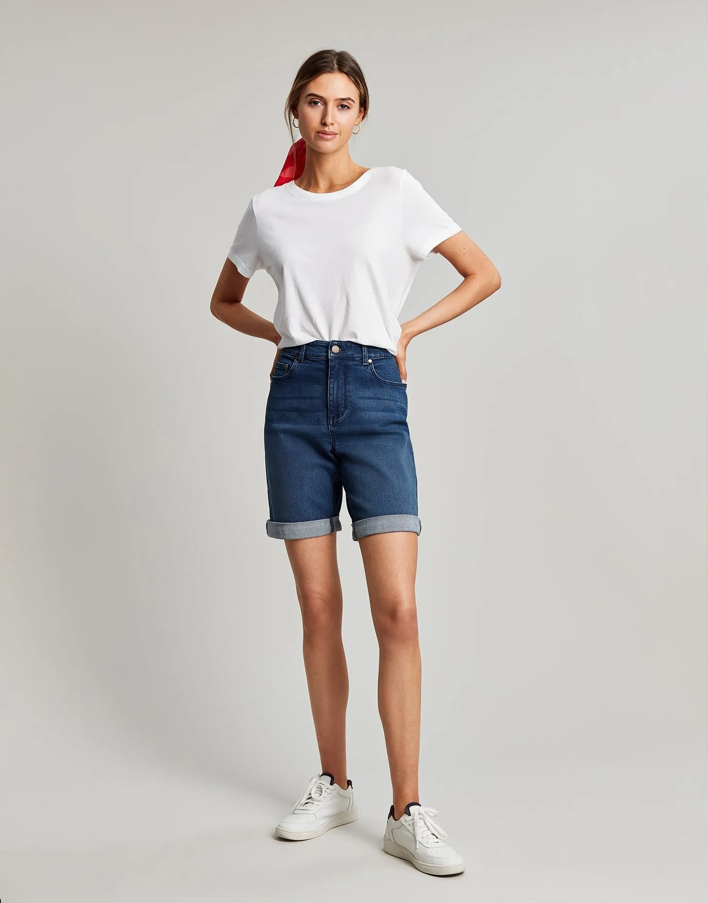 Shirley Long Denim Shorts - Mid Indigo