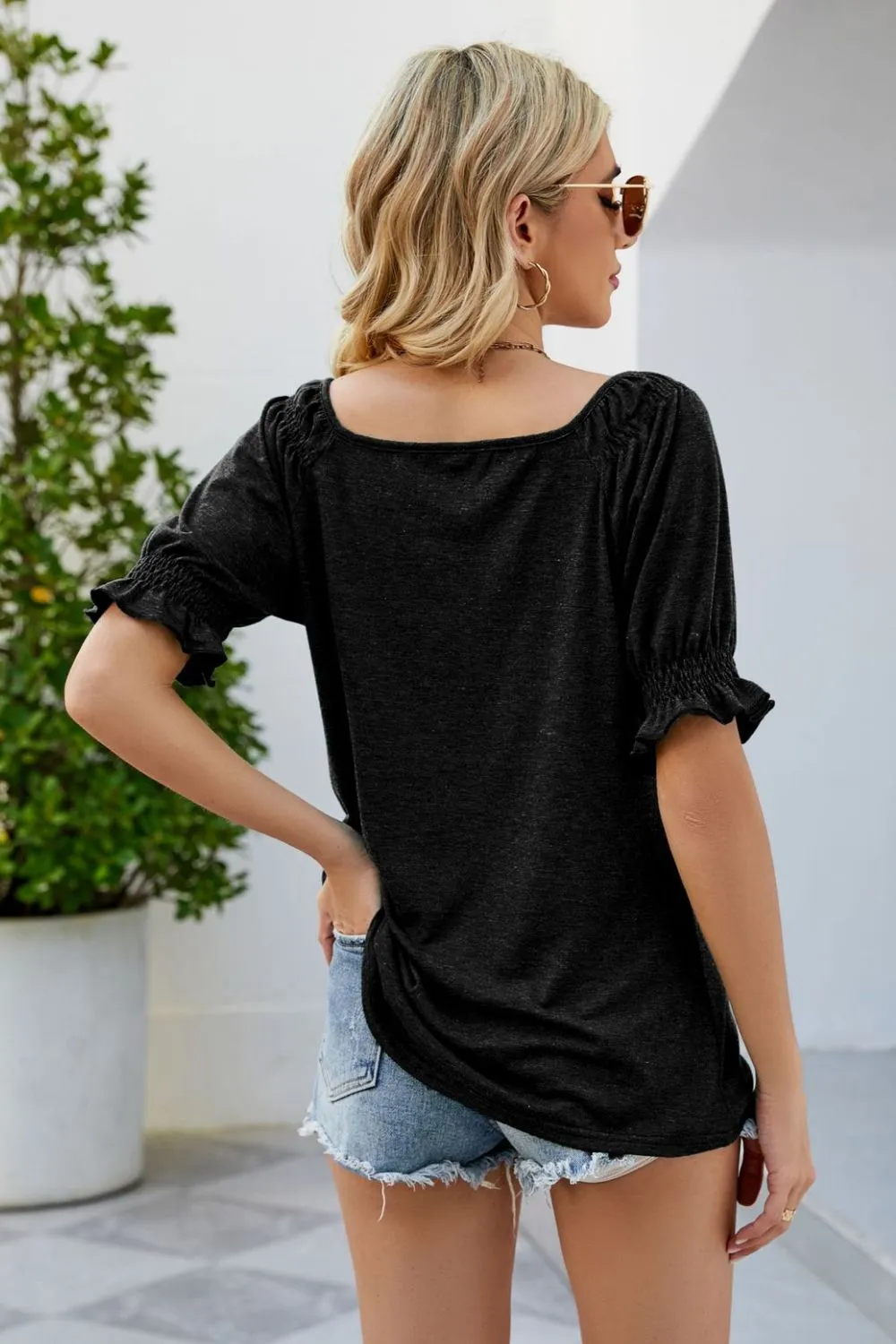 Short Flounce Sleeve Top