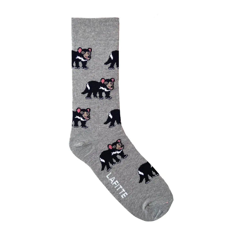 Tasmanian Devil Crew Socks in Grey - Aussie Made