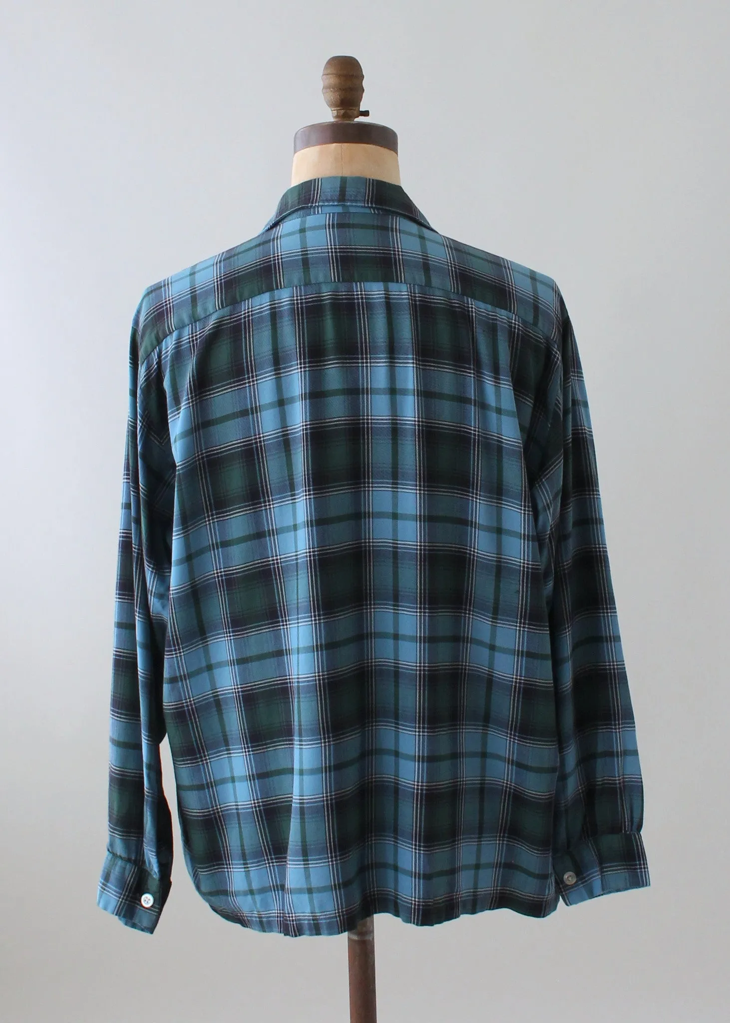 Vintage Blue Plaid Loop Collar Shirt