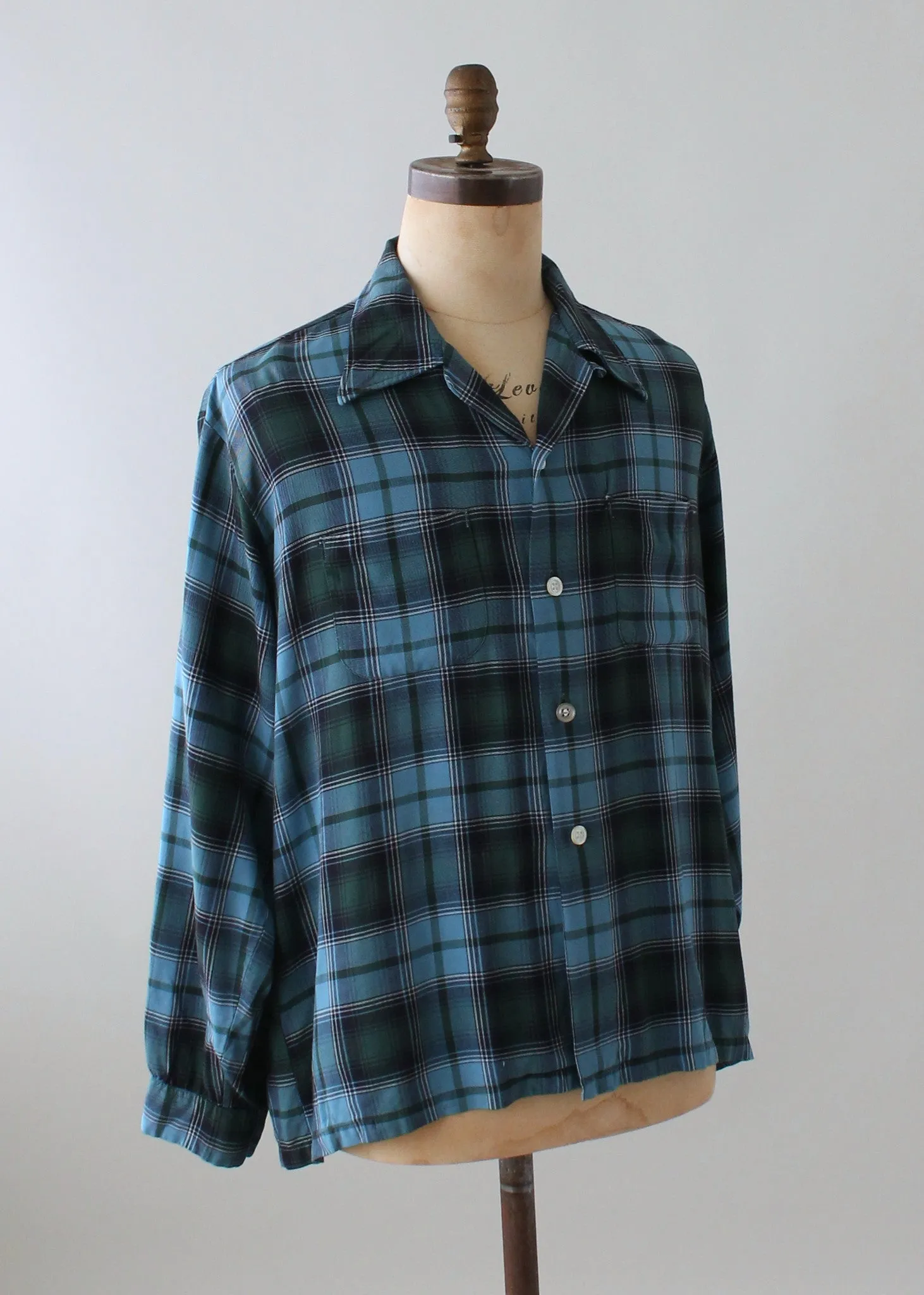 Vintage Blue Plaid Loop Collar Shirt