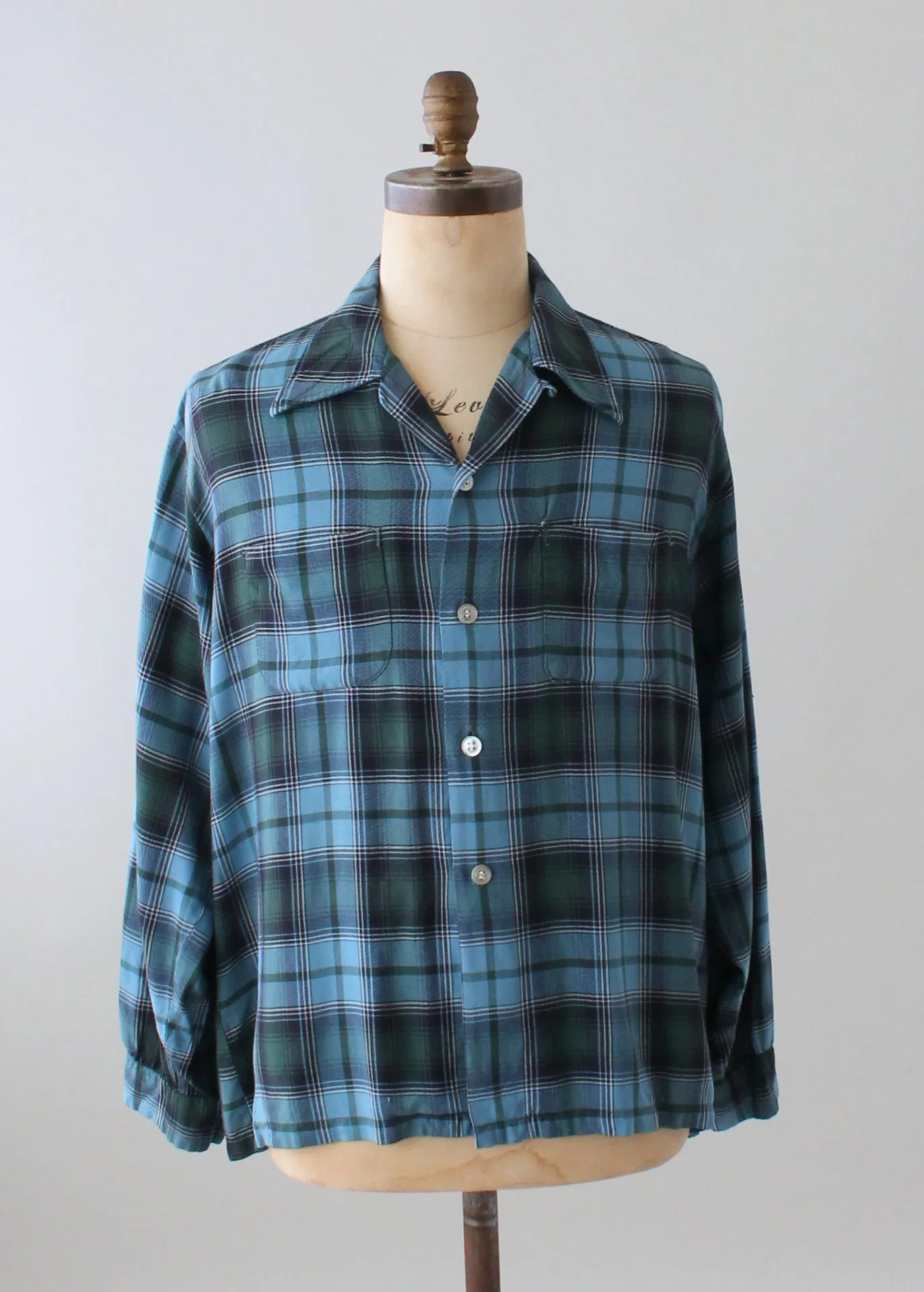 Vintage Blue Plaid Loop Collar Shirt