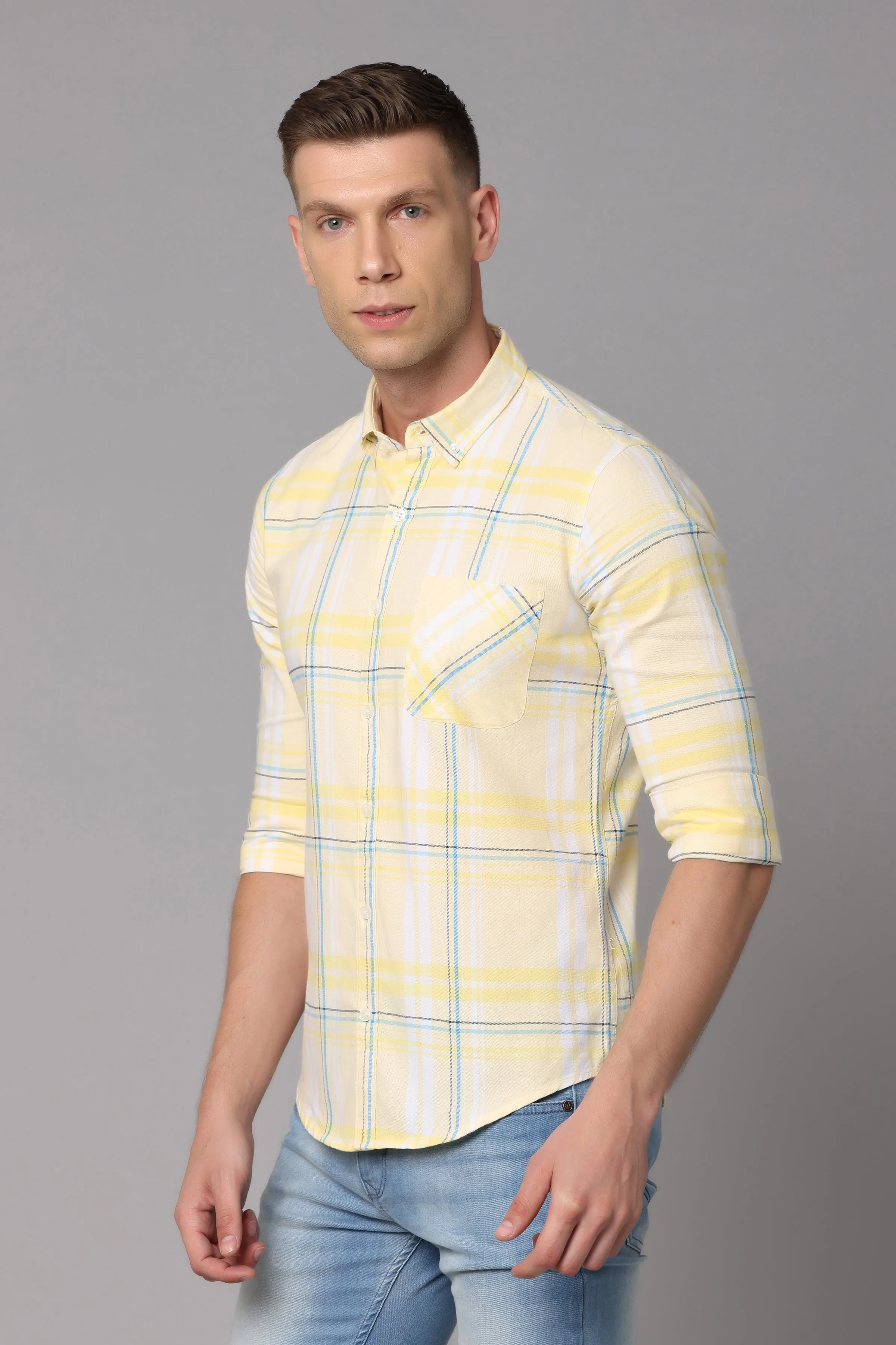 Yellow Check Full Sleeve Shirt