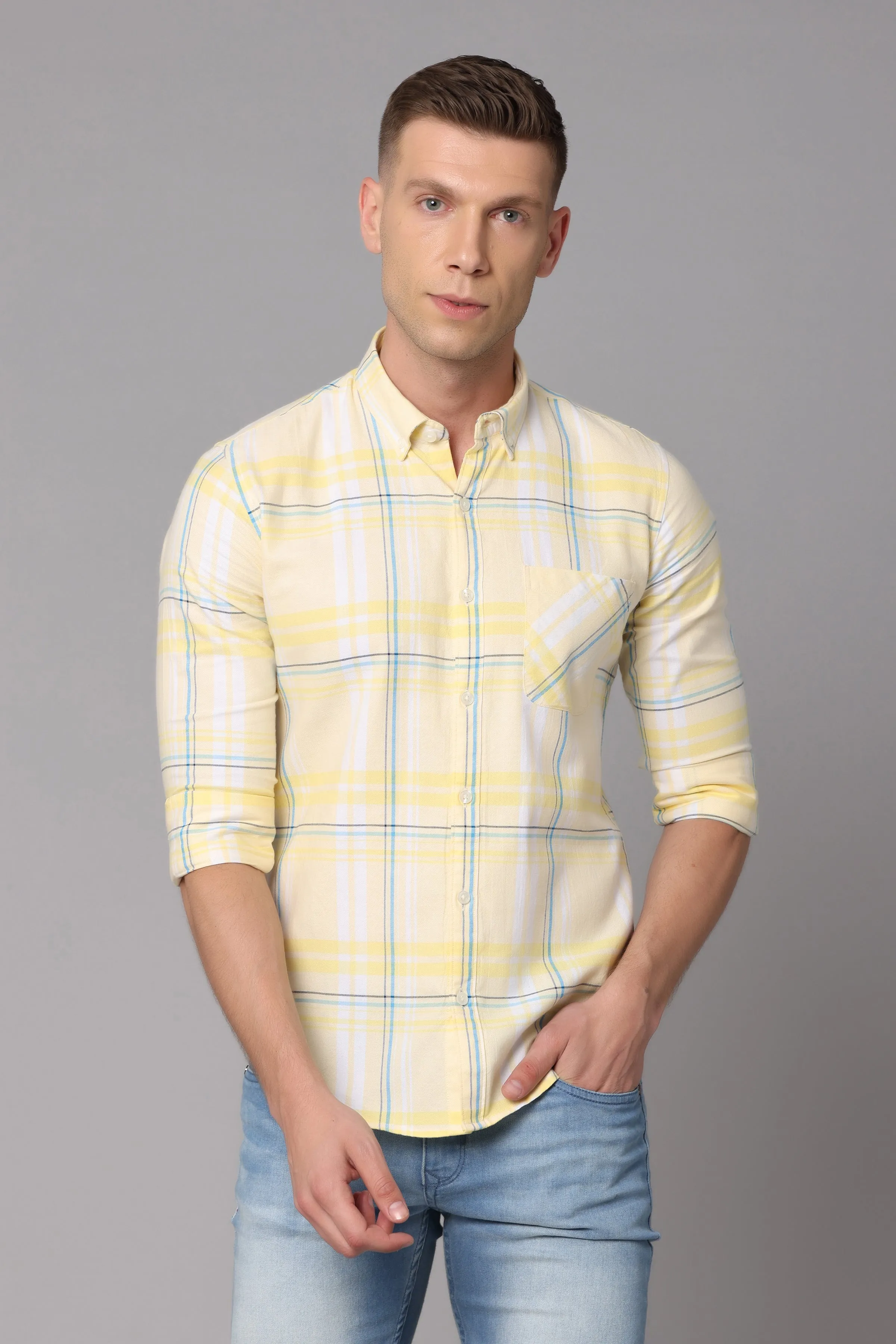 Yellow Check Full Sleeve Shirt